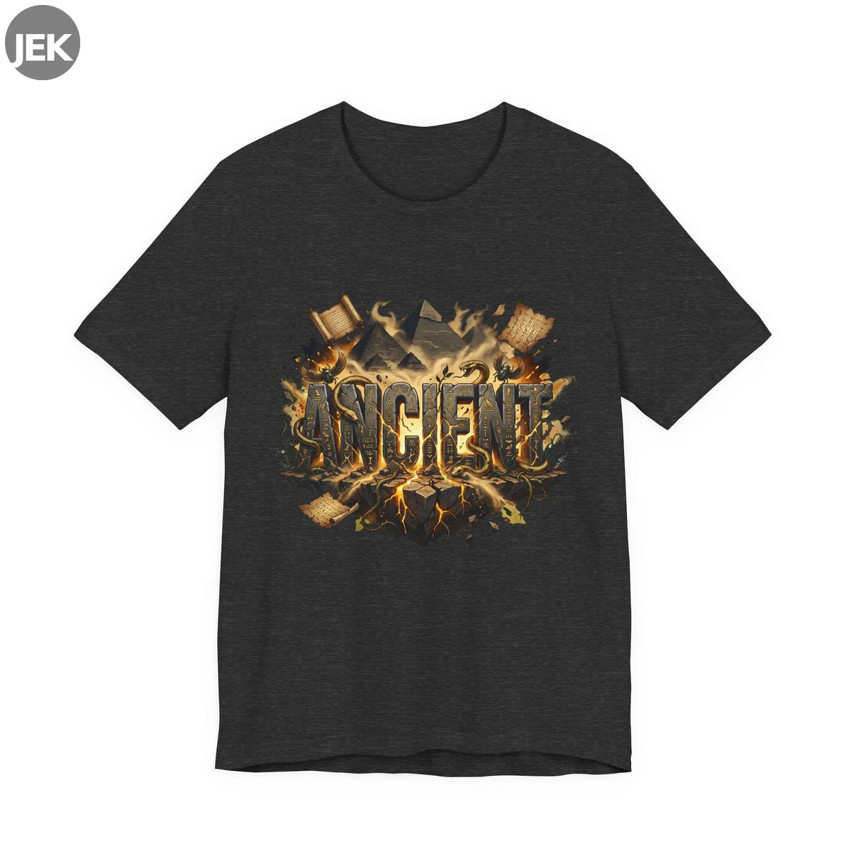 Ancient Gold Desert Tee with gold pyramid desert graphic on unisex shirt