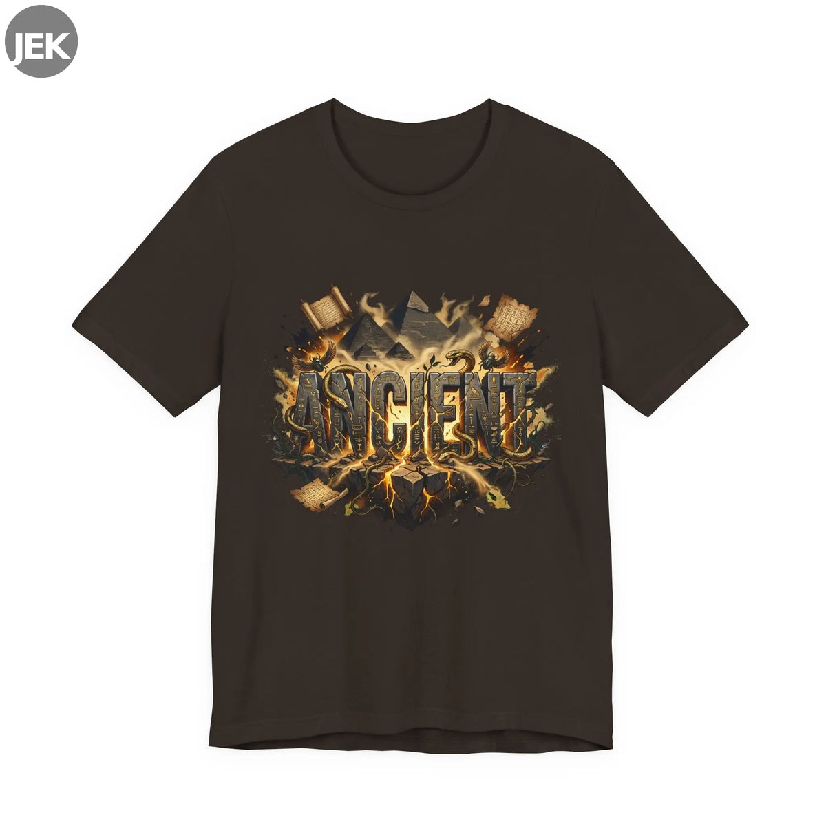 Ancient Gold Desert Tee with gold pyramid desert graphic on unisex shirt