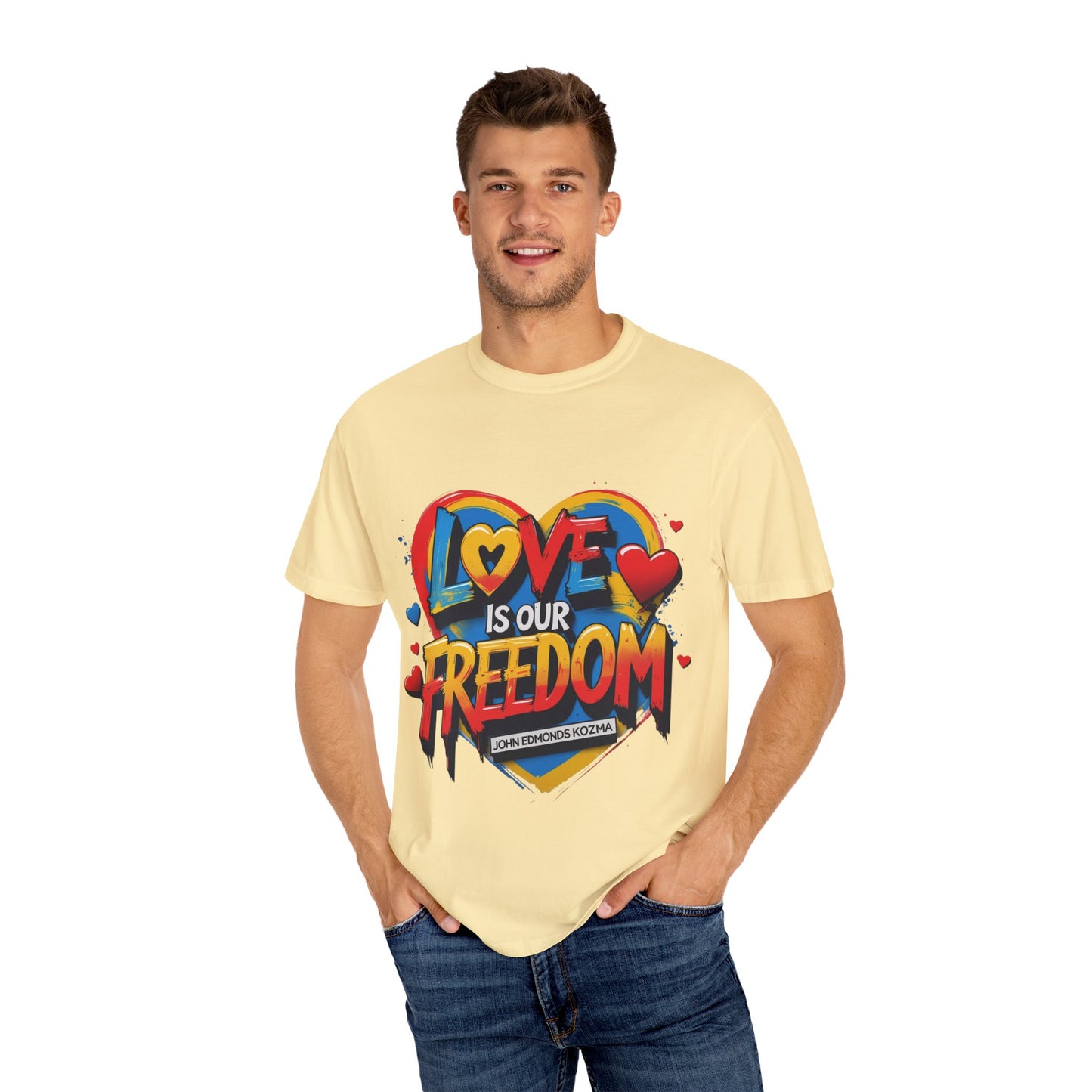 Colorful 'Love Is Our Freedom' T-Shirt by John Edmonds Kozma