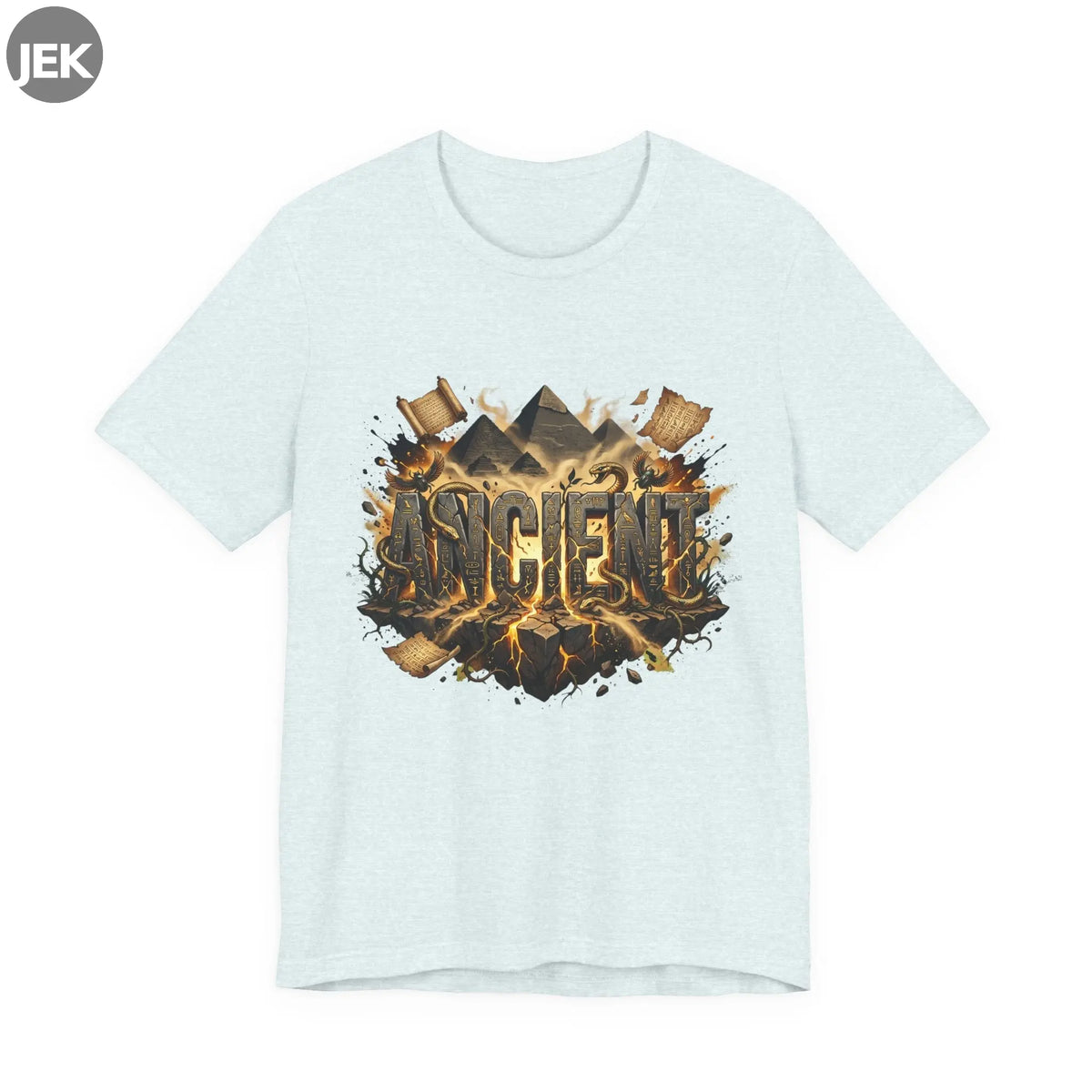 Ancient Gold Desert Tee with gold pyramid desert graphic on unisex shirt