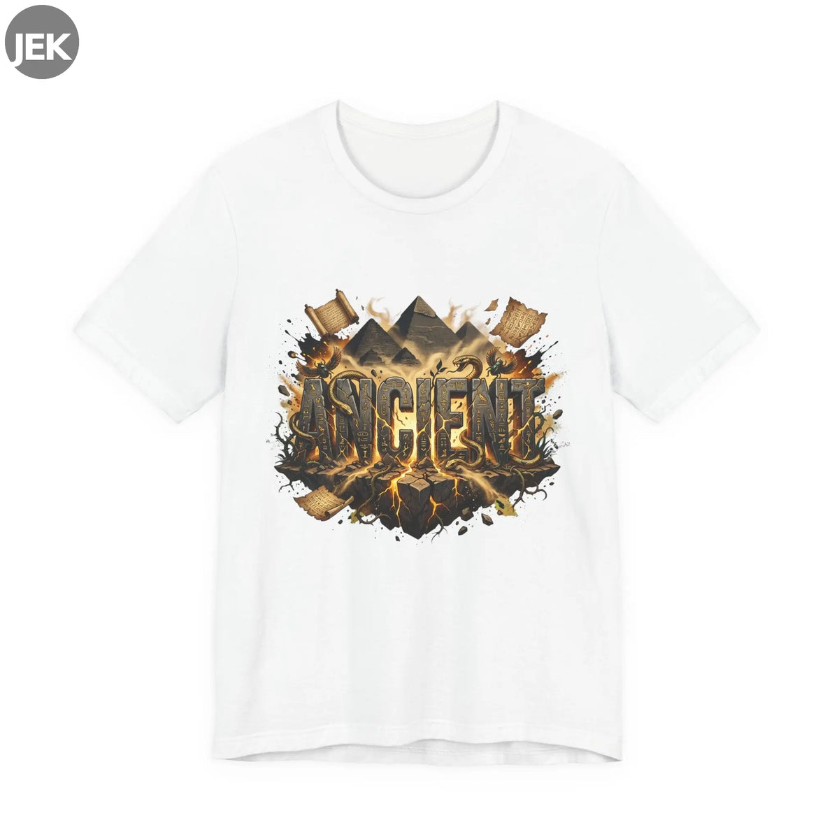 Ancient Gold Desert Tee with gold pyramid desert graphic on unisex shirt