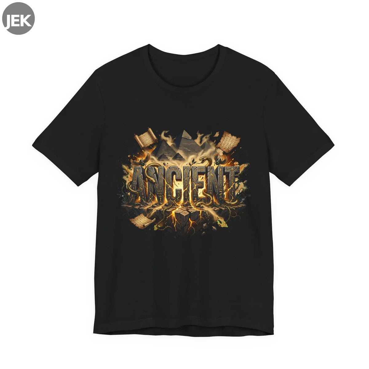 Ancient Gold Desert Tee with gold pyramid desert graphic on unisex shirt