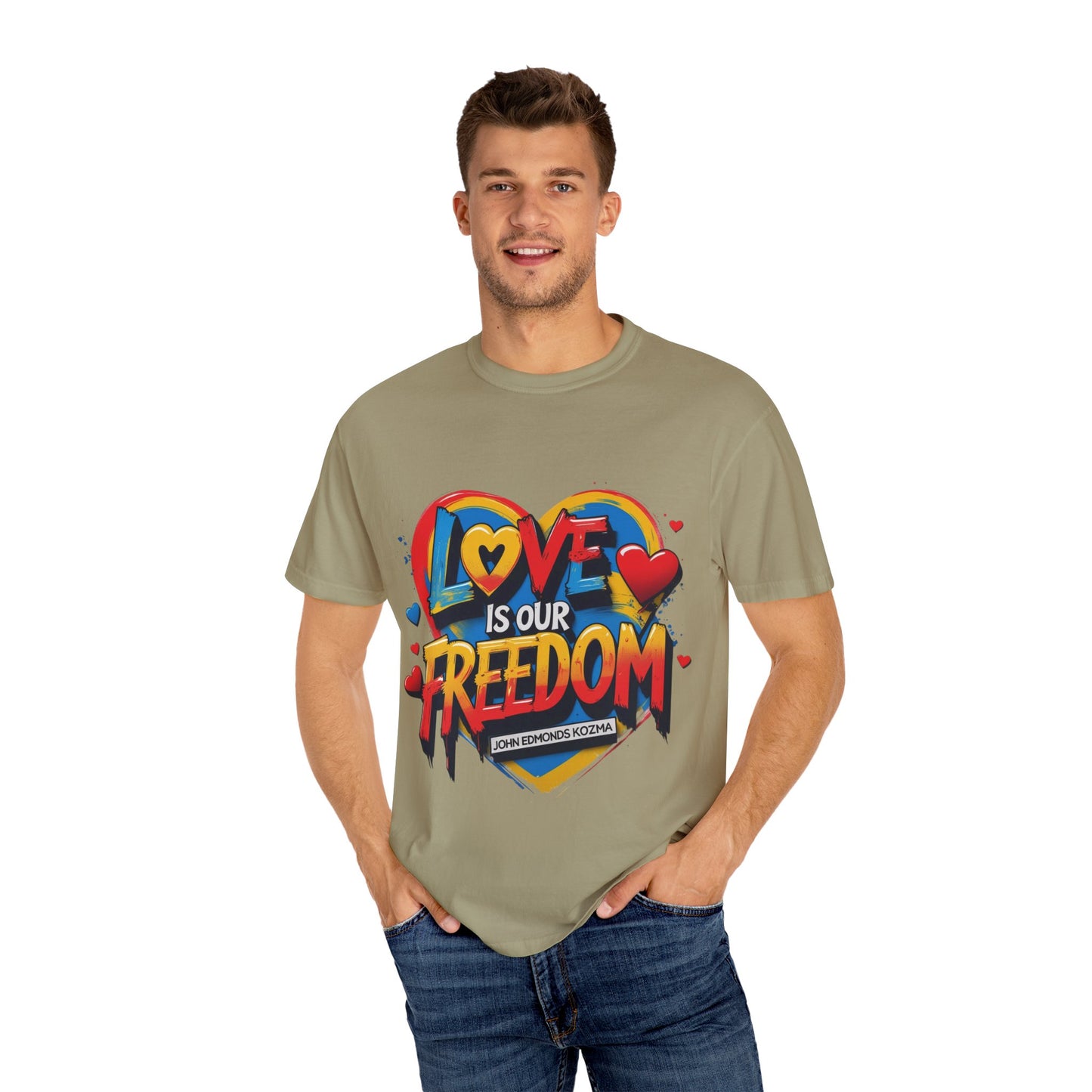 Colorful 'Love Is Our Freedom' T-Shirt by John Edmonds Kozma