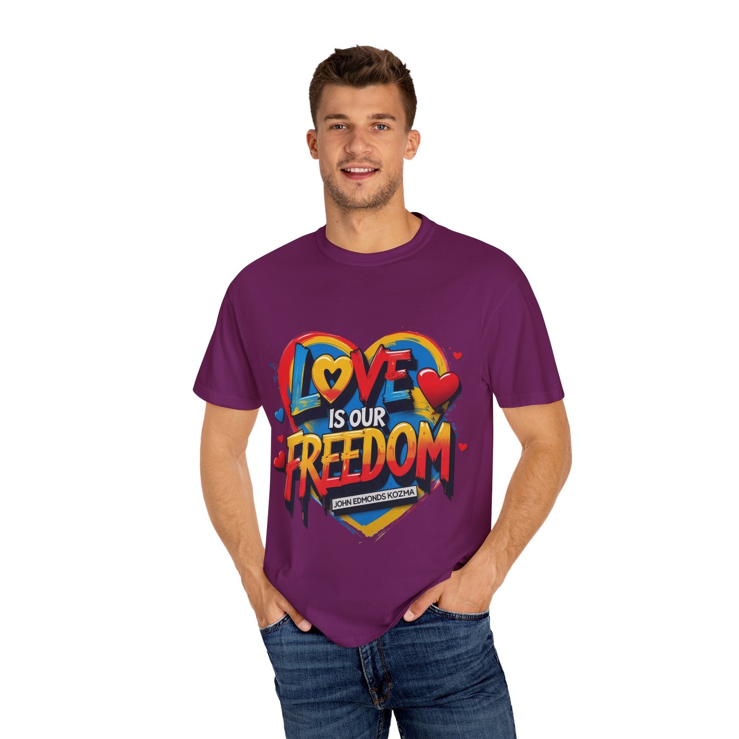 Colorful 'Love Is Our Freedom' T-Shirt by John Edmonds Kozma