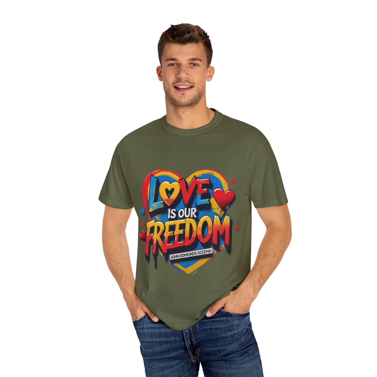 Colorful 'Love Is Our Freedom' T-Shirt by John Edmonds Kozma